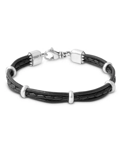 King Baby Studio Men's Sterling Silver Multi Strand Leather Bracelet In Black/silver