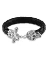 King Baby Studio Men's Sterling Silver Sugar Skull Woven Leather Bracelet In Black/silver