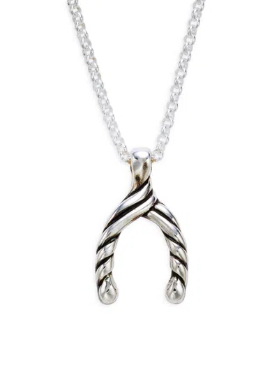 King Baby Studio Men's Sterling Silver Wishbone Pendant Necklace In Metallic