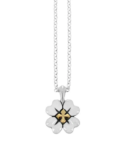 King Baby Studio Men's Two Tone Sterling Silver Four Leaf Clover Pendant Necklace