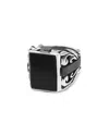 King Baby Studio Onyx Insert Statement Scroll Ring With Flat Smooth Accents In Black/silver