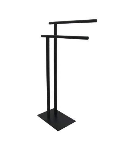 Kingston Brass Double L Shape Pedestal Towel Holder In Matte Black