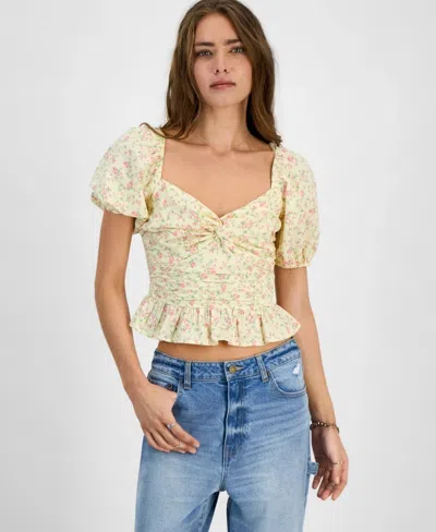 Kingston Grey Crop Top Womens Yellow Floral Peplum Hem Sweetheart Neck Pall84