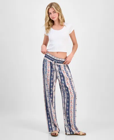 Kingston Grey Juniors' Floral-print Wide-leg Soft Pants