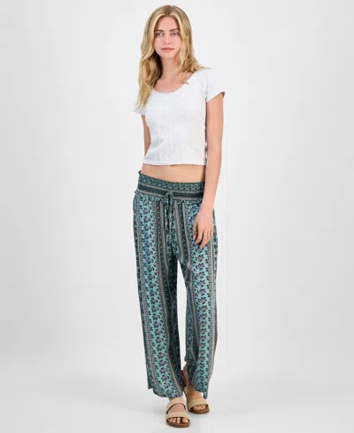 Kingston Grey Juniors' Floral-print Wide-leg Soft Pants