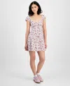 Kingston Grey Juniors' Floral Printed Cotton Mini Dress In Pink