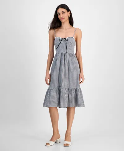 Kingston Grey Juniors' Gingham Tie-back Midi Dress In Black,white