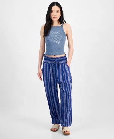 Kingston Grey Juniors' High-rise Smocked-waist Joggers In Navy,ivory