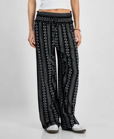 Kingston Grey Juniors' High-rise Smocked-waist Pants In Black,ivory