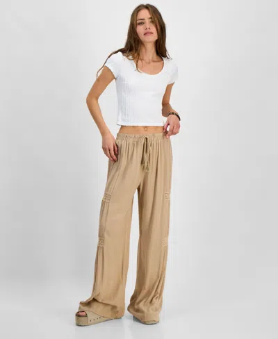 Kingston Grey Juniors' High-rise Wide-leg Pants In Khaki