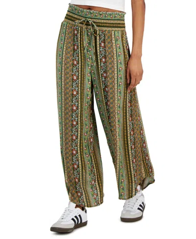 Kingston Grey Juniors' Printed High-rise High-low Hem Gaucho Pants In Olive Multi