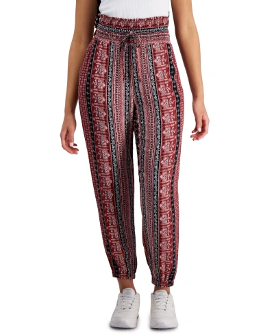 Kingston Grey Juniors' Printed High-rise Smocked-waist Joggers In Rust