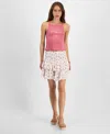 Kingston Grey Juniors' Printed Smocked-waist Tiered Skort In Cream Floral