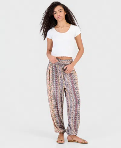 Kingston Grey Juniors' Smocked-waist Printed Joggers In Multi