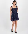 Kingston Grey Juniors' Square-neck Ruffle-strap Mini Dress