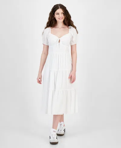 Kingston Grey Juniors' Textured Puff-sleeve Tiered Midi Dress In White