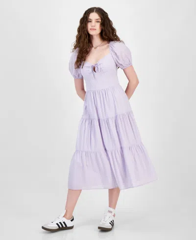 Kingston Grey Juniors' Textured Puff-sleeve Tiered Midi Dress In Lavender