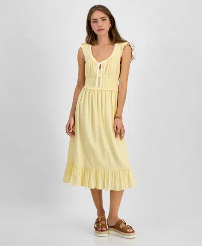 Kingston Grey Juniors' V-neck Ribbon Midi Dress In Double Cream,white