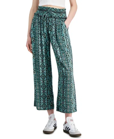 Kingston Grey Juniors' Wide-smock-waist Crop Pants In Mint,black