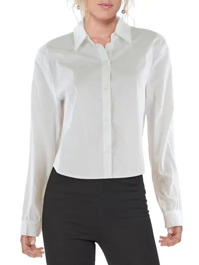 Kingston Grey Juniors Womens Cotton Cropped Button-down Top In White
