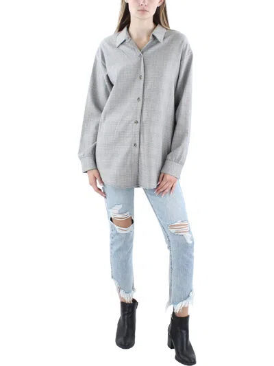 Kingston Grey Juniors Womens Glen Plaid Polyester Button-down Top In Grey