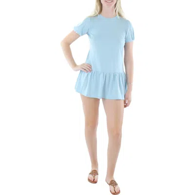 Kingston Grey Juniors Womens Heathered Puff Sleeves Shift Dress In Blue