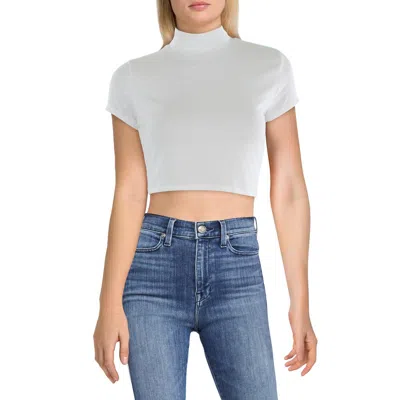Kingston Grey Juniors Womens Ribbed Short Sleeve Cropped In White