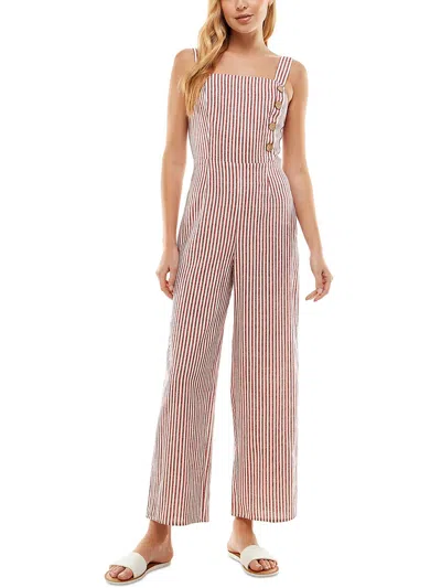Kingston Grey Juniors Womens Striped Square-neck Jumpsuit In Beige