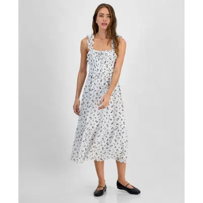 Kingston Grey Midi Dress Women Juniors Ivory Ditsy Ruffle Square Neck Pall538 In White