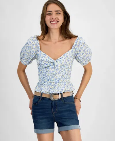 Kingston Grey Top Womens Ivory Blue Floral Puff Sleeve Sweetheart Neck Pall126