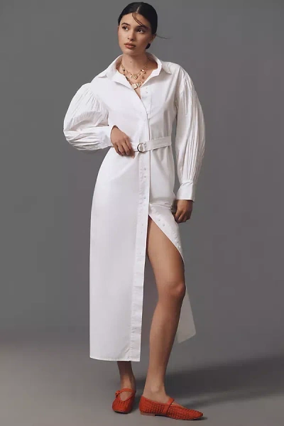 Kinney The Label Harlow Cotton Long-sleeve Belted Shirt Dress In White