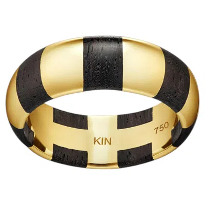 Pre-owned Kinraden Hanna Ring In 18k Gold With Mpingo Blackwood From Tanzania, Size 7½ In Multi