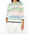Kinross 3 Quarter Sleeve Openwork Stripe Crew In Tranquil Multi In Multi