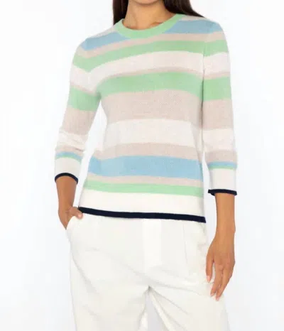 Kinross 3 Quarter Sleeve Openwork Stripe Crew In Tranquil Multi
