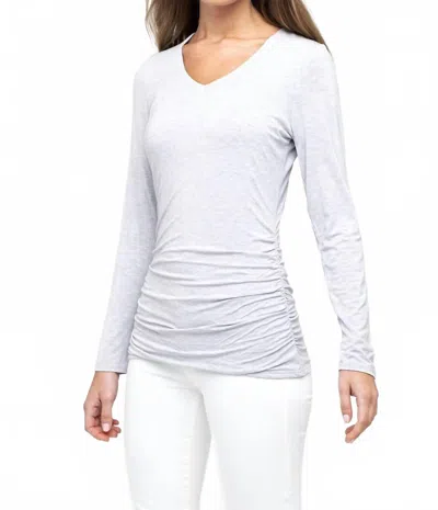 Kinross Bamboo Ruched Long Sleeve Vee Top In Gris In Gray