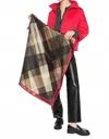 Kinross Bias Plaid With Red Border Scarf In Black Multi