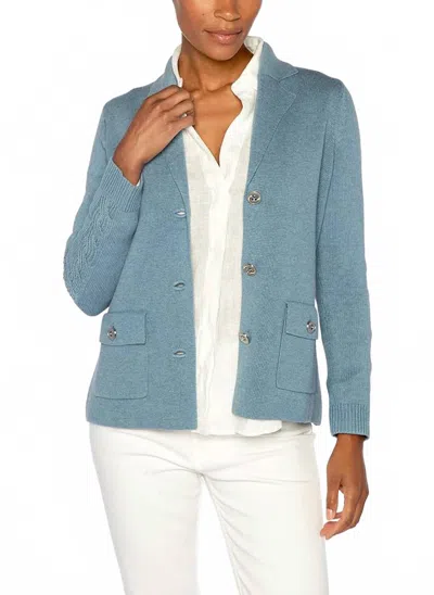 Kinross Cable Sleeve Notch Collar Cardigan In Cove In Blue