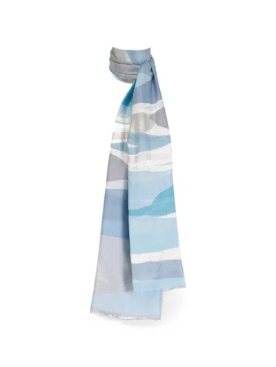 Kinross Cashmere Abstract-pattern Frayed-edge Scarf In Blue