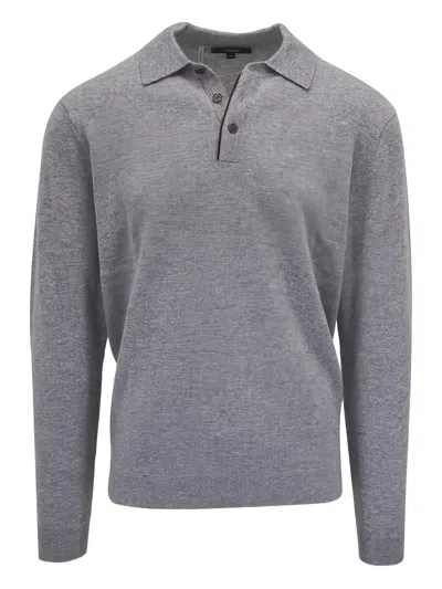 Kinross Cashmere Buttoned Collared Polo Shirt In Gray
