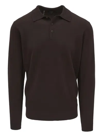 Kinross Cashmere Buttoned Polo Shirt In Brown