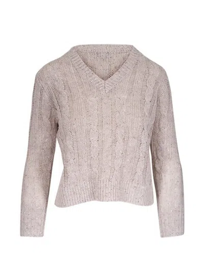Kinross Cashmere Cable Knit V-neck Sweater In Neutral