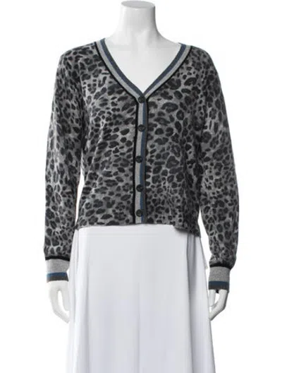 Pre-owned Kinross Cashmere Cashmere Animal Print Sweater In Grey