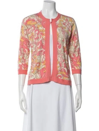 Pre-owned Kinross Cashmere Cashmere Floral Print Sweater In Pink