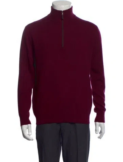 Pre-owned Kinross Cashmere Cashmere Mock Neck Pullover In Burgundy