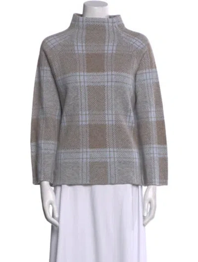 Pre-owned Kinross Cashmere Cashmere Plaid Print Sweater In Gray