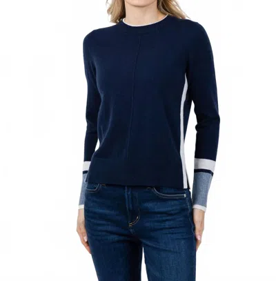 Kinross Cashmere Color Play Crew Sweater In Navy/whsp/cove In Blue