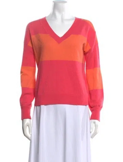 Pre-owned Kinross Cashmere Colorblock Pattern V-neck Sweater In Pink