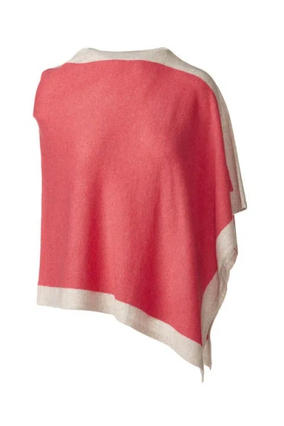 Kinross Cashmere Contrast Border Poncho In Red