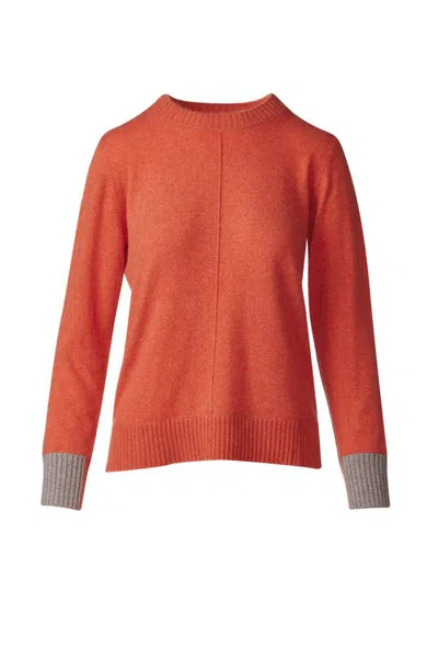 Kinross Cashmere Contrast Trim Crew Sweater In Orange