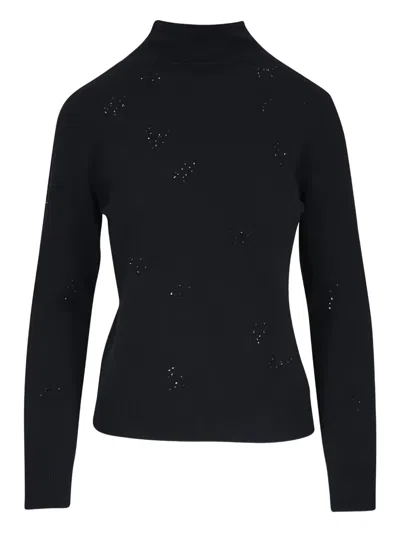 Kinross Cashmere Eyelet High-neck Top In Black